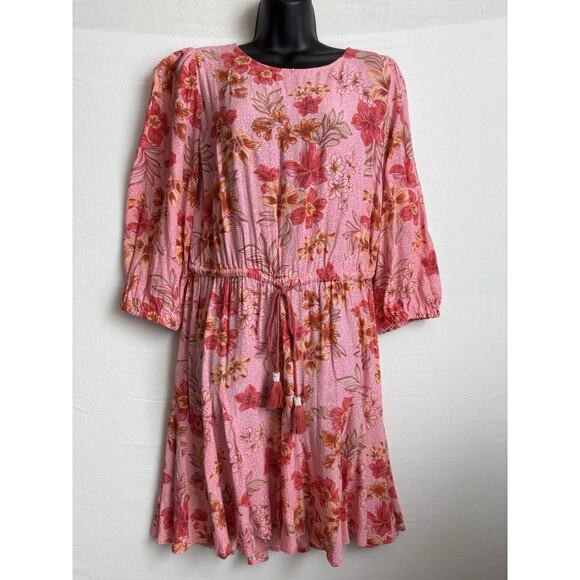 LOFT Dresses & Skirts - LOFT Pink Floral‎ Dress Large Boho Romantic Cottagecore Tassel Waist Mini